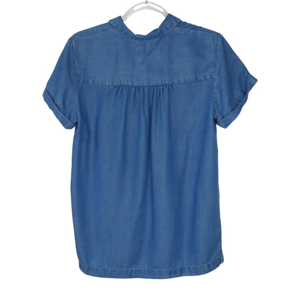 A New Day Chambray Button Down Blouse Small Retro Casual Short Sleeve Jean Shirt - Picture 3 of 6